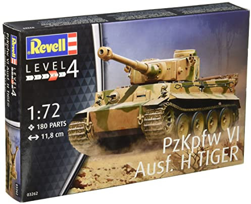 Revell Modellbausatz Tiger - Historische Nachbildung im Maßstab 1:72 des legendären deutschen Panzers - 180 Teile für präzise Darstellung - Herausforderndes Modellbauerlebnis für Fortgeschrittene