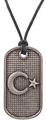 Gök-Türk Halskette für Herren Künye Unisex mit Anhänger 'Halbmond mit Stern'- Ay Yildiz Schwarze Schnur, ColorName:Silber
