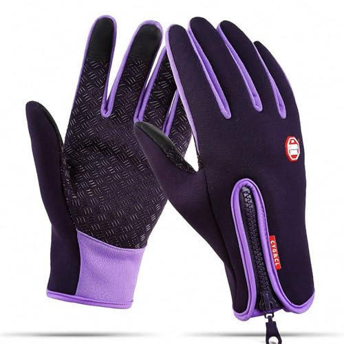 Warme Outdoor-Winterhandschuhe mit Touchscreen-Funktion, wasserabweisend, winddicht, rutschfest, Sporthandschuhe für Radfahren, Autofahren, verstellbare Größe für Männer und Frauen (groß, lila)