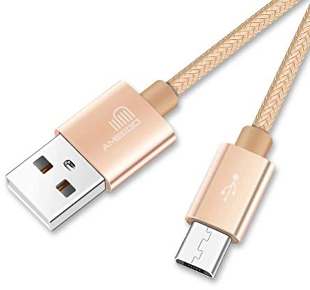 ameego Micro USB Cable, Nylon Braided USB-A to Micro-USB Charging and Data Lead, 1m, Gold