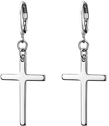 Flongo Kreuz-Ohrringe lange Creolen klein Ohrrringe aus Edelstahl Gold Silber Schwarz Damen-Ohrringe Hip Hop Unisex 1 Paar silber / schwarz
