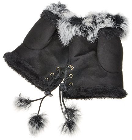 ZLYC Damen Winter Warme Kunstpelz Halbfinger Handschuhe Fingerlose Fäustlinge(Schwarz)