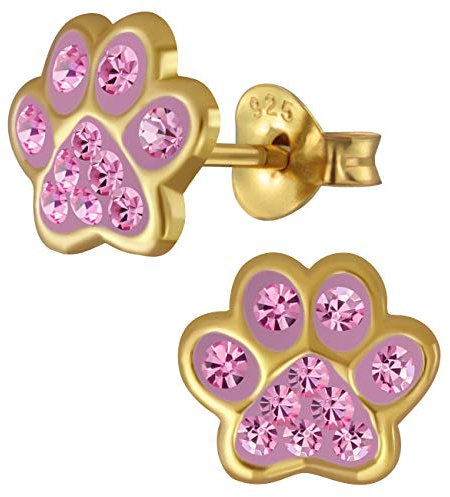 Kinder Ohrringe echt 925 Sterling Silber mit Zirkonia Mädchen Ohrstecker Pfoten Pfötchen K734 Rosa Gold