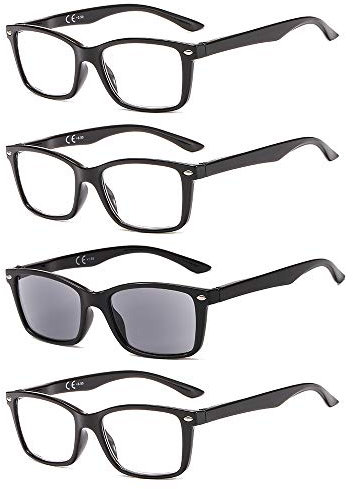 Suertree Lesebrille 4 stueck Federn-Scharnier Sehhilfe Sonne Lesebrille Brille Lesehilfe für Damen Herren BM151TY 3.0x