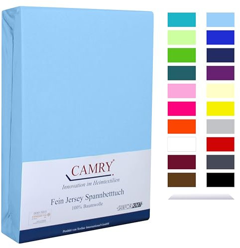 Camry Spannbettlaken 180x200cm - 200x200cm Hellblau Baumwolle Bettlaken Jersey Spannbetttuch Oeko-Tex 100
