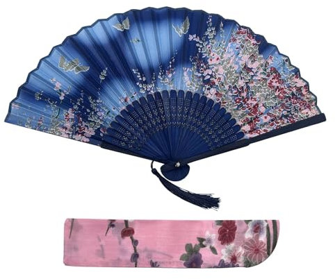 Kibon Folding Fans, Handheld Fans, Hand Fans, Bamboo Fans with Tassel for Birthday Gifts Dancing Cosplay Wedding Party Props Decoration (blue (colour))