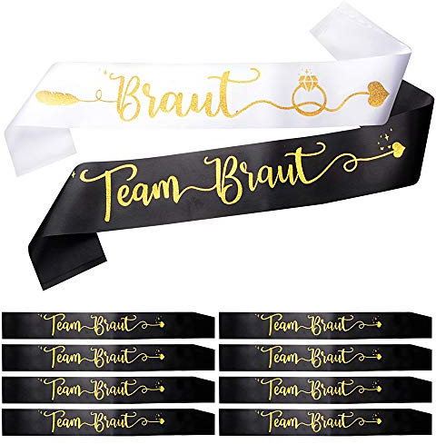 FLOFIA 10 pcs Braut Schärpe Team Braut Schärpe Junggesellinnenabschied Schärpe JGA Party Schärpe Hen Party Schärpe Hochzeit JGA Accessoires Zubehör Brautaccessoires Schwarz