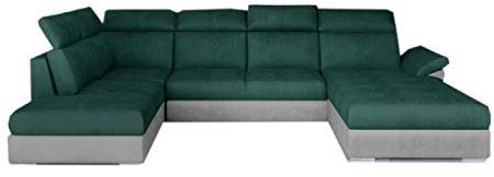 Ecksofa mit Schlaffunktion mit Bettkasten Couch U-Form Polstergarnitur Wohnlandschaft Polstersofa mit Ottomane Couchgranitur - Marvel (Dunkelgrün+Hellgrau(Kronos19+Paros05), Ecksofa Rechts)