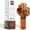 FJNATINH Holz Kochbesteck-Set mit Halter,Pfannenwender Schaumlöffel Holzwender Servierlöffel Rührlöffel Suppenschöpflöffel Öllöffel-7 Stück aus natürlichem Teakholz Küchenutensilien Set