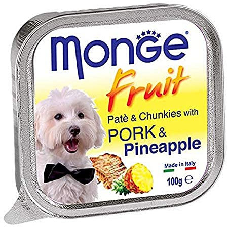 Monge Fruit Adult Pork and Pineapple, Hundefutter für alle Rassen (Nassfutter für Hunde, Hundefutter mit Schwein und Ananas, Vitaminreich, ohne Farb- und Konservierungsstoffe, 100 g)