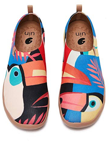 UIN Toucan Damen Painted Slip On Schuhe Lässiger Reiseschuhe Segelschuhe Leicht Loafer Schuhe Gestrickt Blau(38)