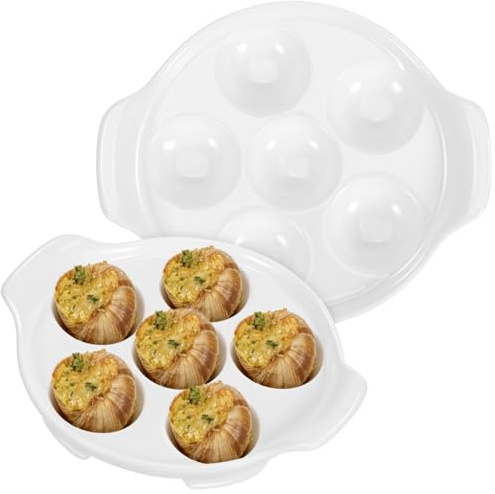 Cabilock 2er Set Keramik Schneckenteller mit 6 Löchern, Escargot Schale Porzellan Schneckenpfanne Ofenfest Spülmaschinenfest, Weiß 16x14cm - Für Restaurant Küche BBQ