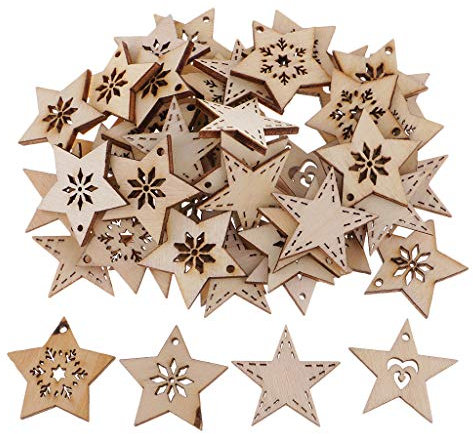 50 Holzsterne Blank Scheiben Mini Stern Natur unlackiert Verschönerungen DIY Weihnachten Holz Ornamente, natürlich, 30 mm