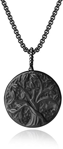 COAI Geschenkideen Unisex Halskette mit Lebensbaum Anhänger aus Schwarzem Obsidian Baum des Lebens Medaillon Edelstahl Kette