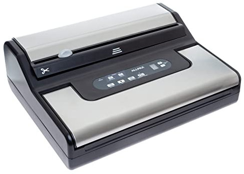 Allpax Vakuumiergerät P 255 in schwarz mit Edelstahl inkl. Rollenfach und 100 Vakuumbeutel 20 x 30 cm - doppelte Schweißnaht 2 x 2 mm - Schweißbreite 31 cm - 95% Vakuumleistung