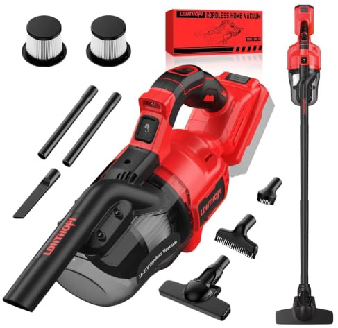 LDHTHOPI Akku Staubsauger für Makita 18V,20000 Pa Starke Saugleistung,1,28 kg Leichter Staubsauger mit HEPA-Filter,5in1 Handstaubsauger mit LED-Licht Für Teppich, Hartboden, Möbel, Auto (Ohne Akku)Rot