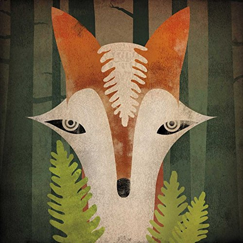 Kunstdruck auf Holz, Farn, Fuchs, Fowler, Ryan, quadratisch, Tiere, Vögel, Schwarz, Blau, Braun, Dekoration, Farn, 61 x 61 cm