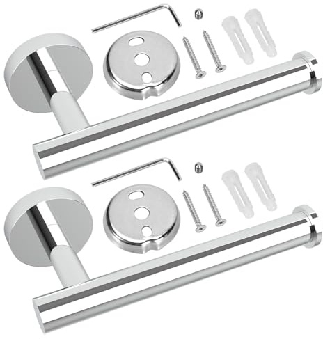 Vinsani 2pc Toilet Roll Holder, 304 Steel, Anti-Rotate Wall Mounted, Silver | Vertical & Horizontal Tissue Holder for Kitchen & Bathroom, Waterproof/Rustproof, Drilling Double Post Pivoting Design