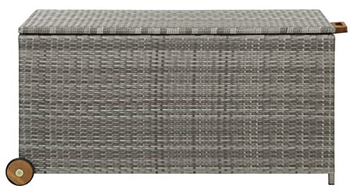 Voupuoda Gartenbox, Auflagenbox, Balkonbox, Gartenmöbel, Gartentruhe, zum Organisieren und Aufbewahren, Hellgrau 120x65x61 cm Poly-Rattan