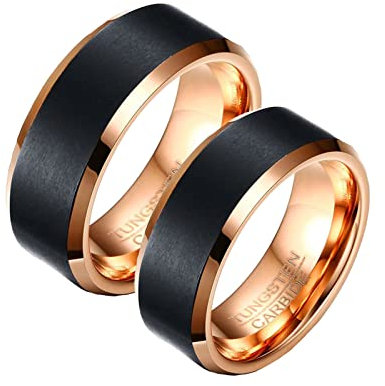 Beydodo Ringe Paar Wolframcarbid, Trauringe Nickelfrei Partnerringe mit Gravur für 2, 8MM Rosegold Matt Ringe Damen Gr.62 (19.7) + Herren Gr.62 (19.7)