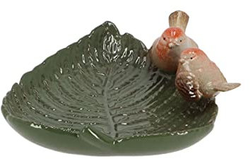 Rivanto® Keramik Vogeltränke Blatt mit zwei Vogelfiguren 19 x 21 x H6,5 cm, Vogelbad und Futterstation