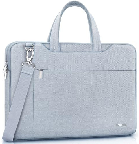Ferkurn Laptop Bag Case for Women Men, Laptop Sleeve Computer Bag Briefcase with Shoulder Compatible with Macbook Pro/Air, HP Chromebook, XPS, ASUS, Acer, Samsung, Light Grey, 15 15.6 16 Inch