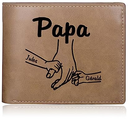 Lam Hub Fong Herren Foto Geldbörsen Personalisierte Leder Brieftasche mit Namen Gravierte Benutzerdefinierte Brieftasche für Vater Tochter Sohn Geschenk zum Valentinstag Vatertag (2 Namen)