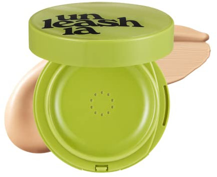 UNLEASHIA Healthy-Green Cushion Foundation - Korean Make Up mit Bakuchiol, SPF 30, Satin Glow, natürliche Deckkraft - inkl. Satin Applikator und Spiegel - vegane Schminke - #23 Bisquit
