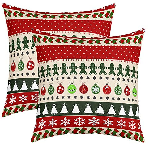 Frohe Weihnachten Kissenbezüge 40x40 Geometrische Schneeflocke Schneemann Wurf Kissenbezüge for Kinder Jugendliche Erwachsene Weihnachtsbaum Kissenbezüge Xmas Dekor Akzent Kissenbezüge Rot Grün