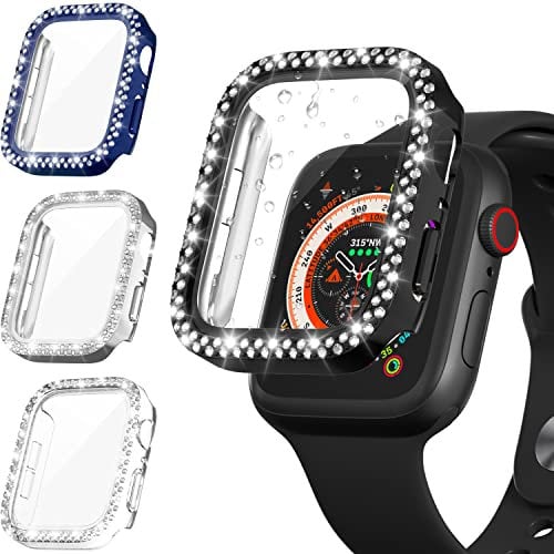 Diruite 4-Stück Hülle für Apple Watch Series 8/7/6/5/4/SE 2/SE Schutzhülle Glitzerdiamanten,PC Rundum Displayschutz Ultradünne Glas Schutz Case für Apple Watch 45mm 44mm 41mm 40mm Schutzhülle
