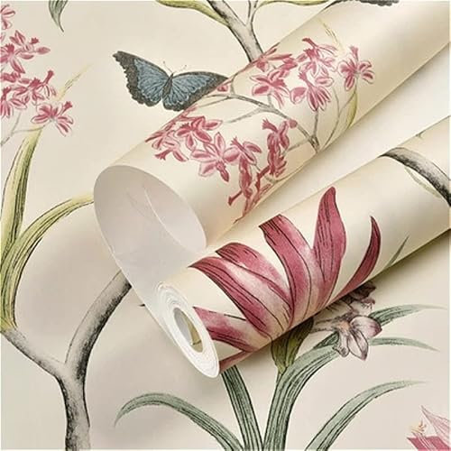 SAIMEYI Mediterranean Style Wallpaper Fresh Country House Wallpaper With Flowers And Birds. White Yellow Blue Wallpaper For Bedroom, Living Room, TV Backgrounds, Entryways. Non-Woven Wallpaper