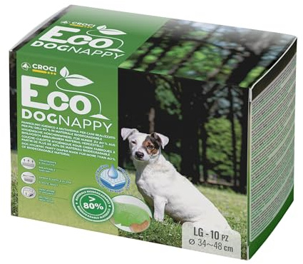 Croci Eco Hundewindel – Windeln für männliche Hunde – Hundeunterhosen zum Pinkeln – biologisch abbaubar, geruchshemmend, Einweg-Hundewindeln, 10 Stück, Größe L, 34–48 cm