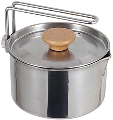 Reise Wasserkocher Edelstahl Kettle Reisewasserkocher Teekessel Camping Wasserkessel Für Holzofen Topf Teekanne Kaffee Im Freien Multifunktion Tragbar (Silver,1L)