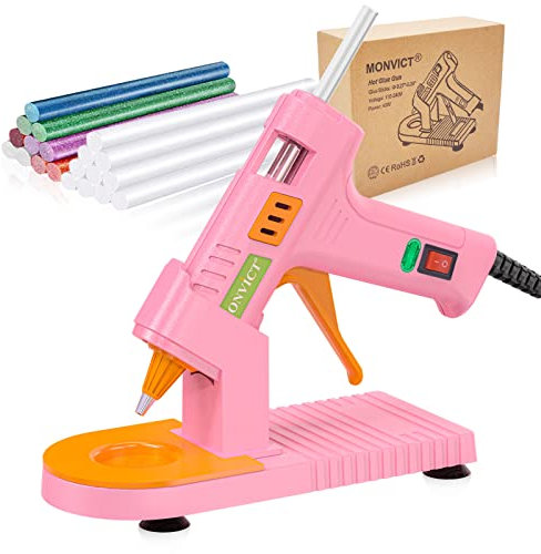 Hot Glue Gun Kit, MONVICT 40W Mini Glue Gun with Fine Tip & 30 Glue Sticks, Hot Glue Guns with Suction Cups Stand & Anti Stick Silicone Mat, On/Off Switch Design for DIY, Crafts, Home School Project