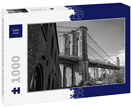 Lais Puzzle Brooklyn Bridge an einem sonnigen Tag, aufgenommen vom Brooklyn Bridge Park, New York City in schwarz weiß 1000 Teile