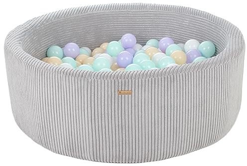 Piscine à balles ronde en velours côtelé avec 200 balles 90 cm (Couleur de la piscine/de balles: gris/blanc, violet, cappuccino, Menthe)