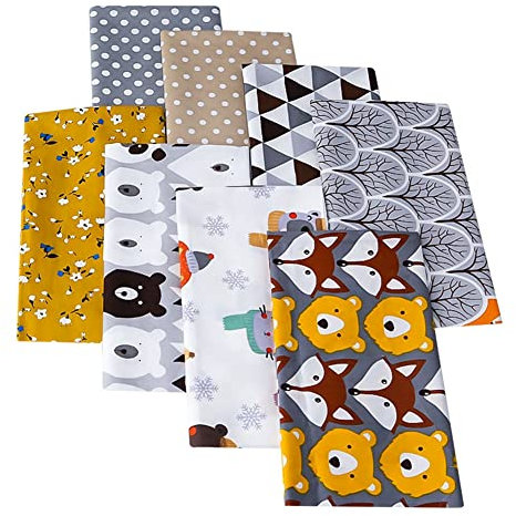 Yurosiay 8 Stück 50×50cm Baumwollstoffe Mit Netten Cartoon Tieren - Patchwork Stoffe Zum Nähen - Stoffreste Für DIY Handwerk - Fuchs 1#