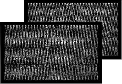 HOUSEGADS Pack of 2 Small Door Mats Indoor & Outdoor Kitchen Mat Barrier Mats Indoors Washable Front Door Mats Absorbent Mat Shoe Scrapper Mat Home Office Entrance Mat (Black, 40 X 60 cm)