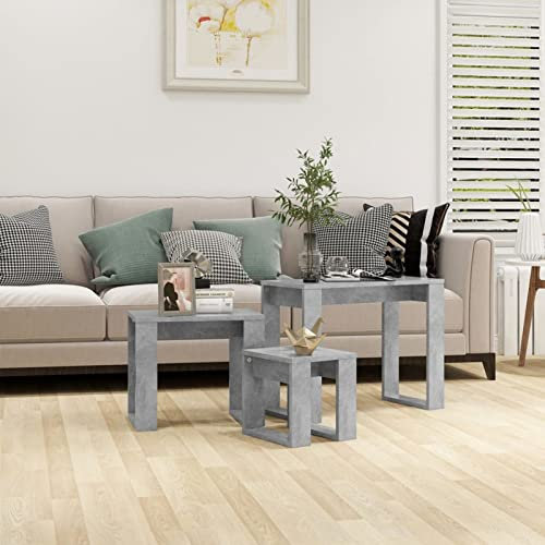 Homgoday Tables empilables 3 pièces Gris béton en bois multicouche, table de salon, table de salon, table de bureau, chambre à coucher, jardin