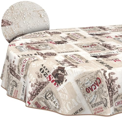 Tischdecke aus Stoff Textil abwaschbar Tischwäsche Tischtuch Baumwolle Polyester Cacao Oval 180x140cm In-/Outdoor Tischdecke