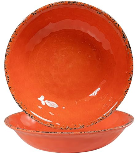ZAROCRUS Rustic Melamine 130 OZ Serving Bowls,13.75” Durable Extra Large Melamine Pasta,Salad Serving Bowls, Set of 2, Large Fruit Bowls for Entertaining, Dishwasher Safe, Orange