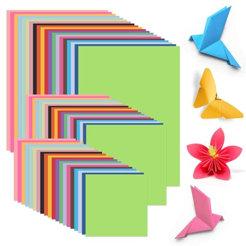 moinkerin 300 Hojas Papel Origami A4-29.7X21cm/20X20cm/15X15cm Origami para Niños 70 g/m² Folios Colores Doble Cara para DIY,Proyectos de Artesanía