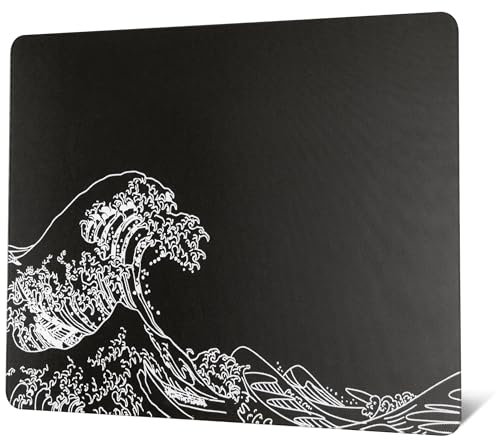 GMKWTL Glass Gaming Mouse Pad, Black Kanagawa Hard Mousepads for Gaming,Professional Large Mouse Mat 410mm*310mm, Special Glass Surface with Improved Precision and Speed