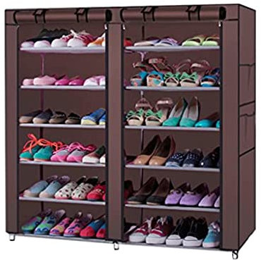 ANIUBI Schuhregal, extra großes Fassungsvermögen, Schuhregal, 6 Reihen, 2 Reihen, 12 Gitter, Vlies-Schuh-Organizer für Zuhause, platzsparender Schuhschrank, langlebig