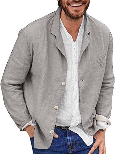 Duohropke Herren Leinen Anzugjacke einfarbig Männer Sakko Slim Fit Herrenjacke Anzüge Jacke Langarm Modisch Cardigan mit Knopf Freizeit Leinenjacke Dünn leicht Casual Business Anzug Mantel Jacke