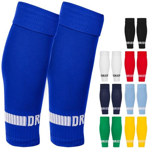 DRIPsox® Football Sock Sleeves Kids, Junior, Women & Men - 1 Pair (S) Blue Football Sleeve Socks with Calf Comfort Mesh - Multiple Colours - 3 Sizes (S:13C-3.5, M:4-7.5, L:8+)