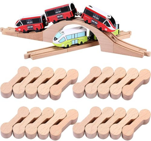 VEOIRXU 20 Stck Verbinder Set Holzschienen Holzeisenbahn Adapter Holz-Hundeknochen-Gleisverbinder Holzbahnverbinder Verbindungsstück
