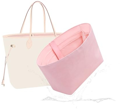 19 NeatThin Tragetaschen-Organizer-Einsatz, leichter Einsatz, kompatibel mit LV Neverfull MM, wasserdichte Dupontpapier-Oberfläche und seidiges Satin-Futter (Rosa, MM)