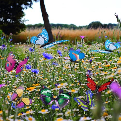 Zmupl 24pcs Garden Butterflies on Stakes, Garden Ornaments Outdoor, Butterfly Decorations for Flower Pot/Plant/Yard/Summer Houses/Fence/Grave, Fairy Garden Accessories Outdoor