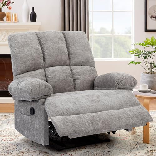 Generisch Relaxsessel, Liegesessel mit Liegefunktion, Fernsehsessel, Leinenoptik, bis 150 kg belastbar, für Wohnzimmer (Grau)